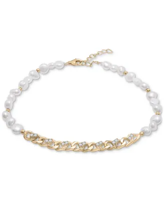 Cultured Freshwater Baroque Pearl (4-5mm) & Cubic Zirconia Link Bracelet in 14k Gold-Plated Sterling Silver