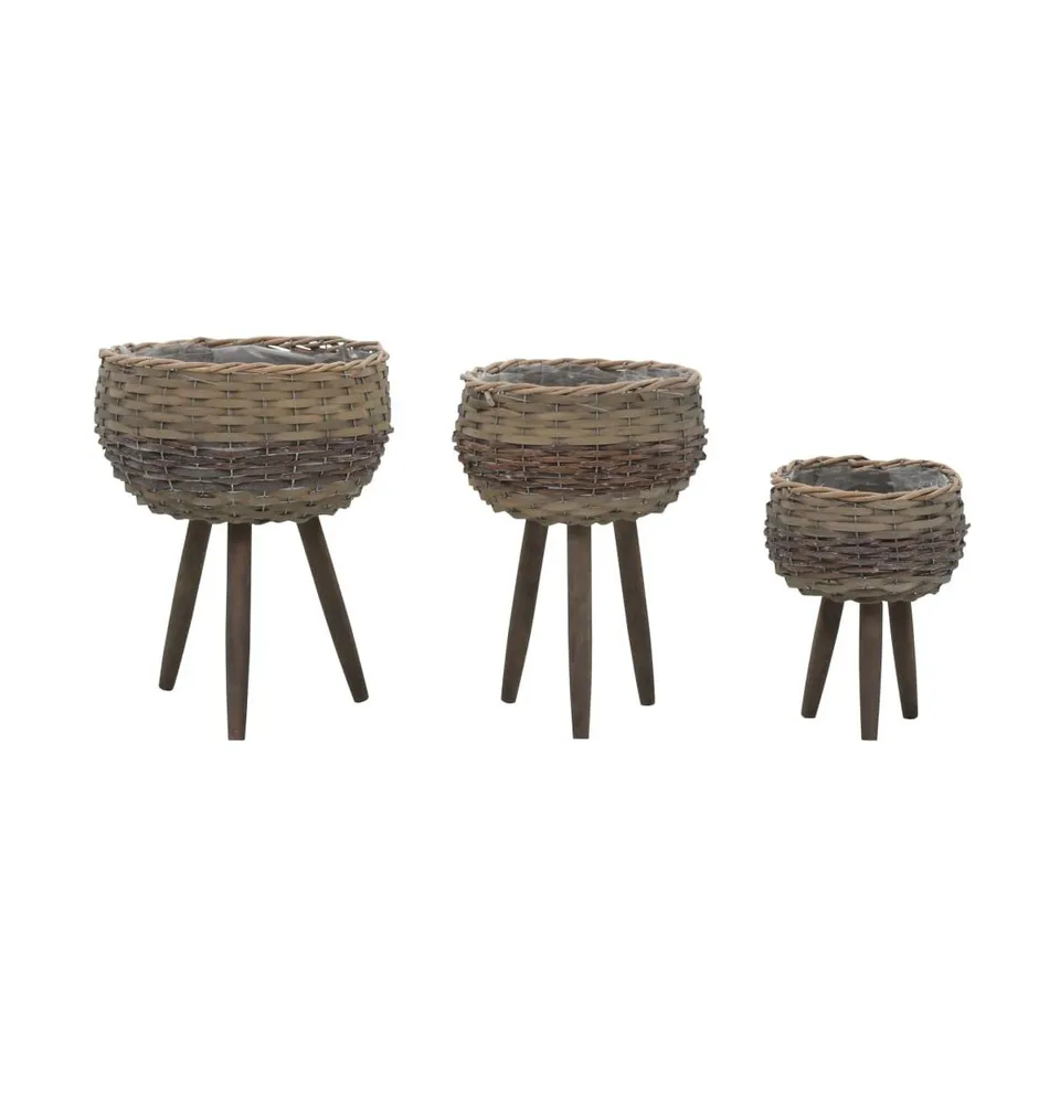 vidaXL Planter 3 pcs Wicker with Pe Lining