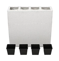 vidaXL Garden Raised Bed with 4 Pots Poly Rattan White