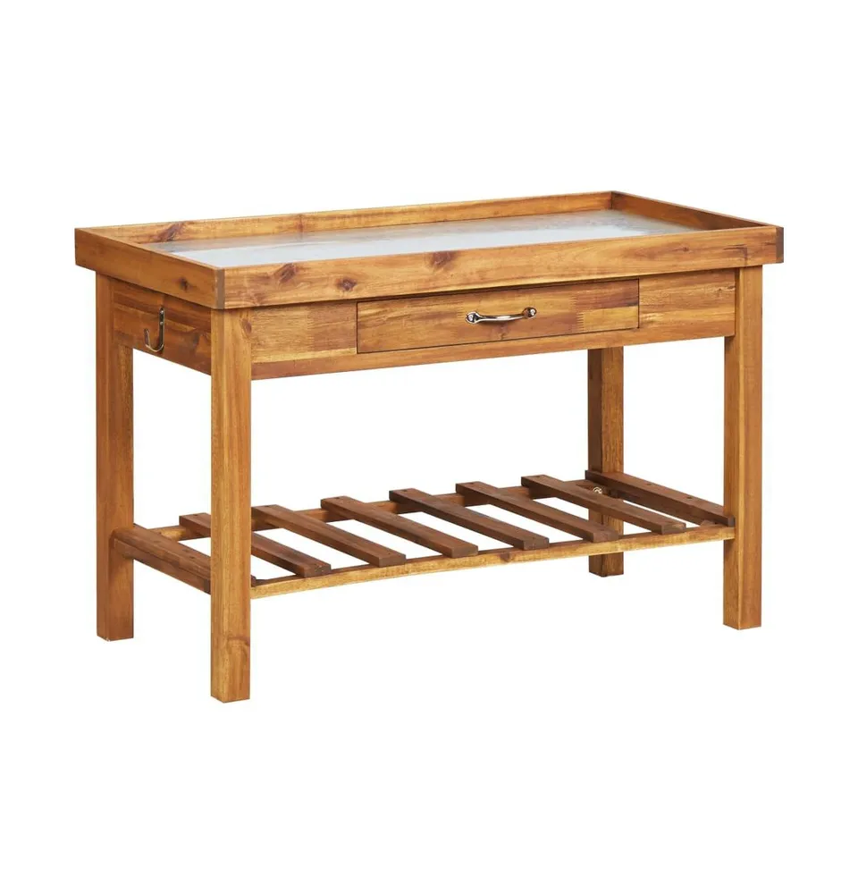 vidaXL Garden Work Bench with Zinc Top Solid Acacia Wood