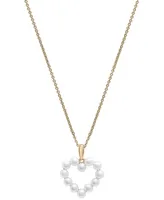 Cultured Freshwater Pearl (3mm) Open Heart 18" Pendant Necklace in 14k Gold-Plated Sterling Silver