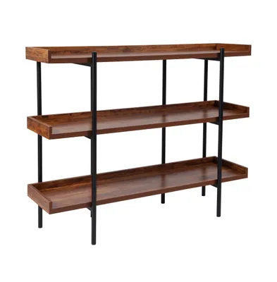 Merrick Lane Madison Industrial Style 3 Tiered Shelving Unit With Metal Frame And Raised Border - 35"H