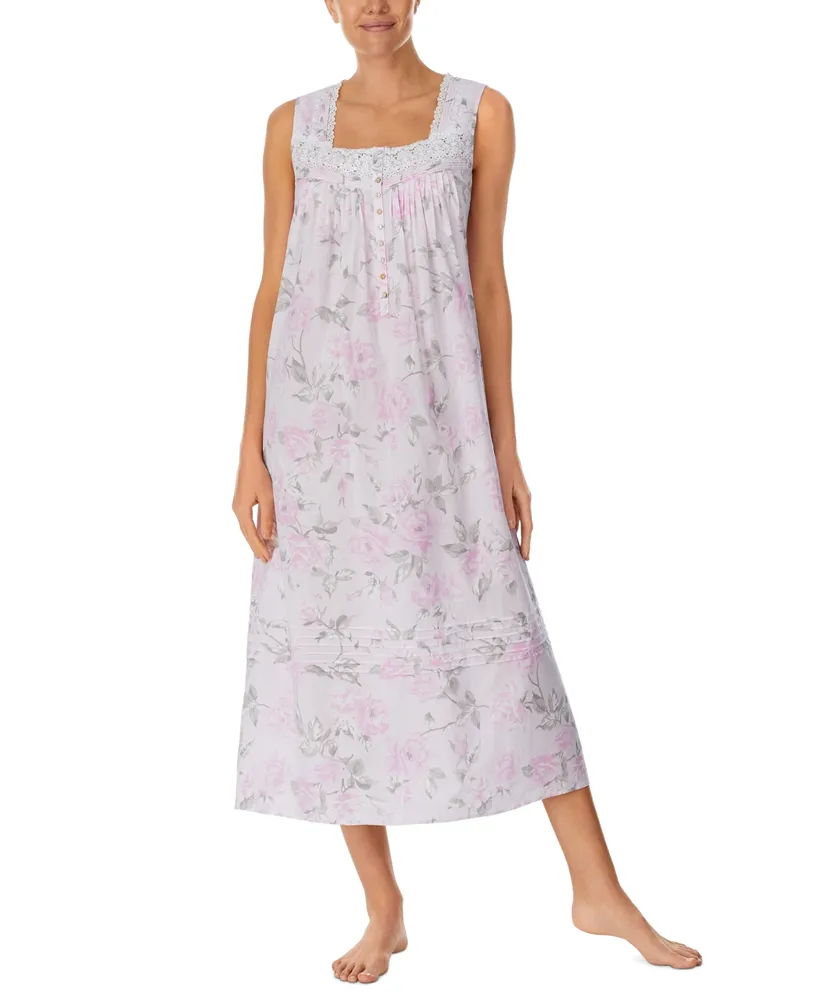 Eileen West Floral Print Cotton Lawn Square Neck Sleeveless Ballet  Nightgown