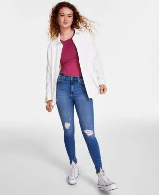 Ultra Flirt Juniors Corduroy Shacket Crave Fame Bodysuit Celebrity Pink Skinny Jeans