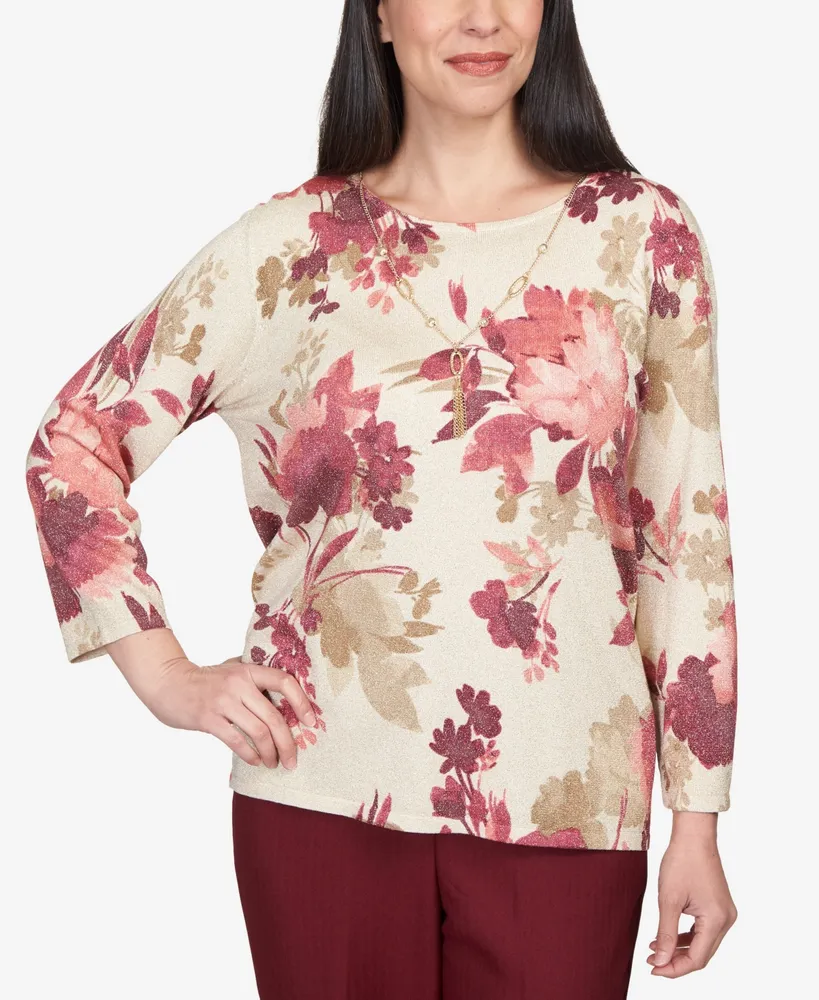 Alfred Dunner Shimmer Floral Sweater