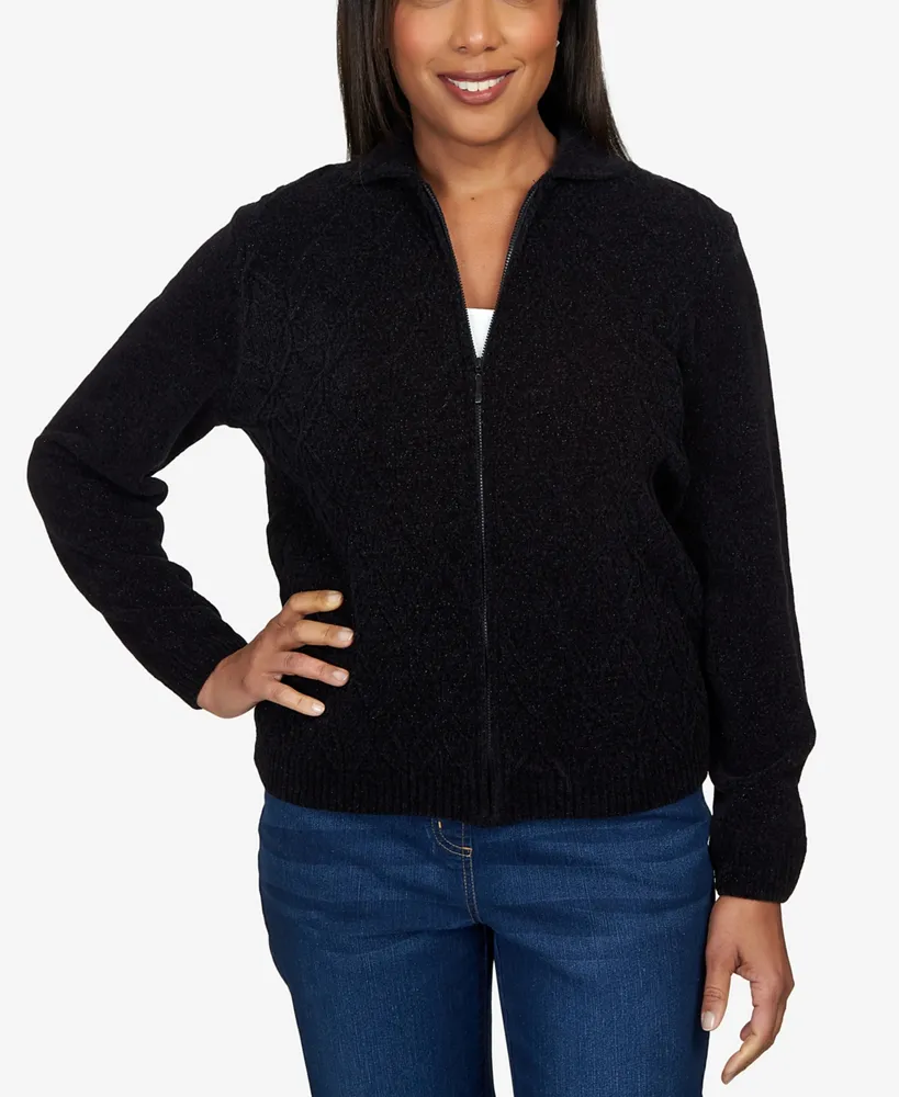 chenille zip front sweater