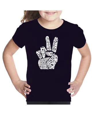 Big Girl's Word Art T-shirt - Peace Fingers