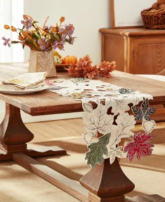 Elrene Happy Fall Leaves Cutwork Allover Fabric Centerpiece