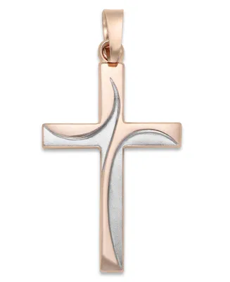 Two-Tone Cross Charm in 14k Rose Gold and Rhodium