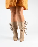 Journee Collection Women's Hartly Wide Calf Slouchy Western Fringe Mid Shaft Boots