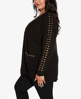 Belldini Black Label Plus Size Embellished Open-Front Cardigan Sweater