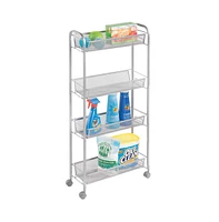 mDesign Steel Slim Rolling Utility Cart Storage Organizer with 4 Shelves