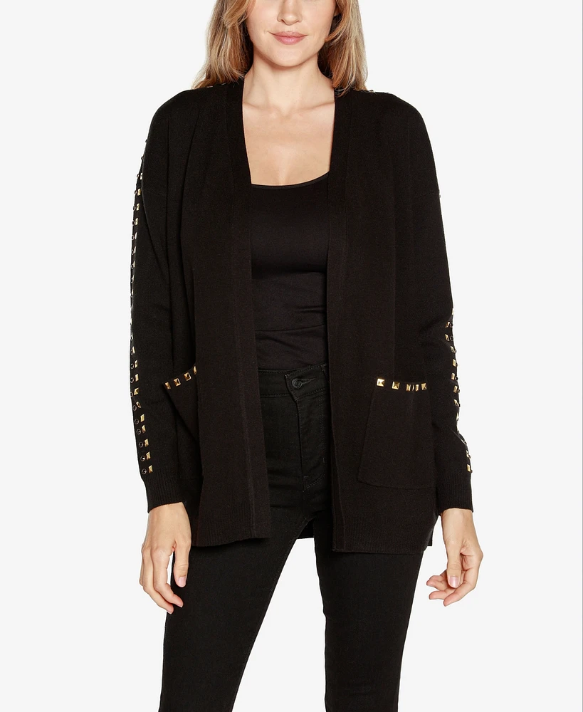 Belldini Black Label Women's Embellished Open-Front Cardigan Zip Up Sweater