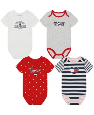 Tommy Hilfiger Baby Girls Pattern Logo Short Sleeve Bodysuits, Pack of 4