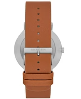 Skagen Men's Kuppel Quartz Three Hand Brown Leather Watch, 44mm