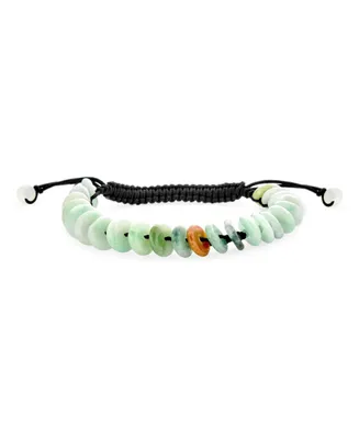 Bling Jewelry Unisex Boho Natural Gemstone Natural Light Green Jade Multi Donut Disc Bracelet For Women Adjustable Slider Cord 7-9"