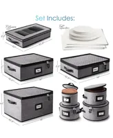 8 Piece Hard Shell Complete Dinnerware Storage set - Holds 12 Servings of Plates, cups, Platters, stemware and cutlery
