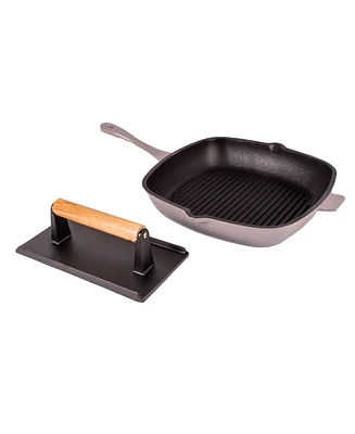 BergHOFF Neo 2pc Cast Iron 11" Grill Pan with Steak Press