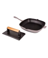 BergHOFF Neo 2pc Cast Iron 11" Grill Pan with Steak Press
