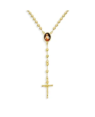 Bling Jewelry Catholic Christian Prayer Rosario Ball Beads Cross Catholic Scared Heart of Jesus Rosary Beads Necklace For Women 18K Gold Plated Brass