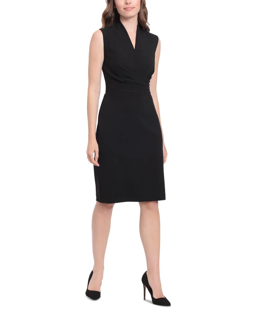 Petite Solid Bow-Neck Short-Sleeve Sheath Dress