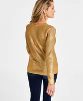 I.n.c. International Concepts Women's Foiled Boat-Neck Sweater, Created for Macy's