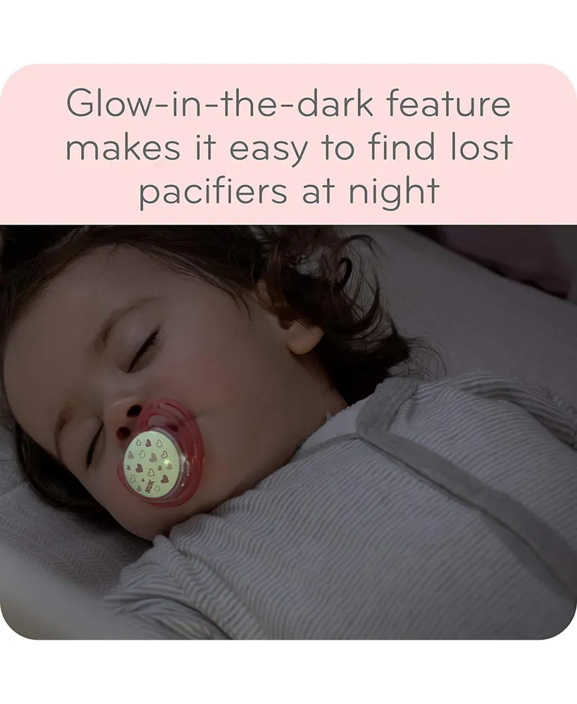 Nuk Airflow Glow-in-The-Dark Pacifiers, Baby Girls, 0-6 Months, 2 Pack - Assorted Pre