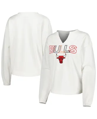 Women's Concepts Sport White Chicago Bulls Sunray Notch Neck Long Sleeve T-shirt