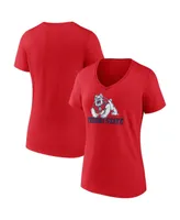 Women's Fanatics Red Fresno State Bulldogs Evergreen Campus V-Neck T-shirt