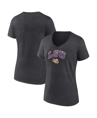 Women's Fanatics Heather Charcoal Lsu Tigers Evergreen Campus V-Neck T-shirt