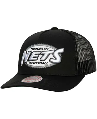 Men's Mitchell & Ness Black Brooklyn Nets Team Seal Trucker Snapback Hat