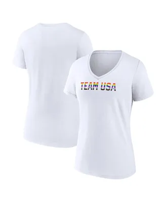 Women's Fanatics White Team Usa Pride Striped V-Neck T-shirt