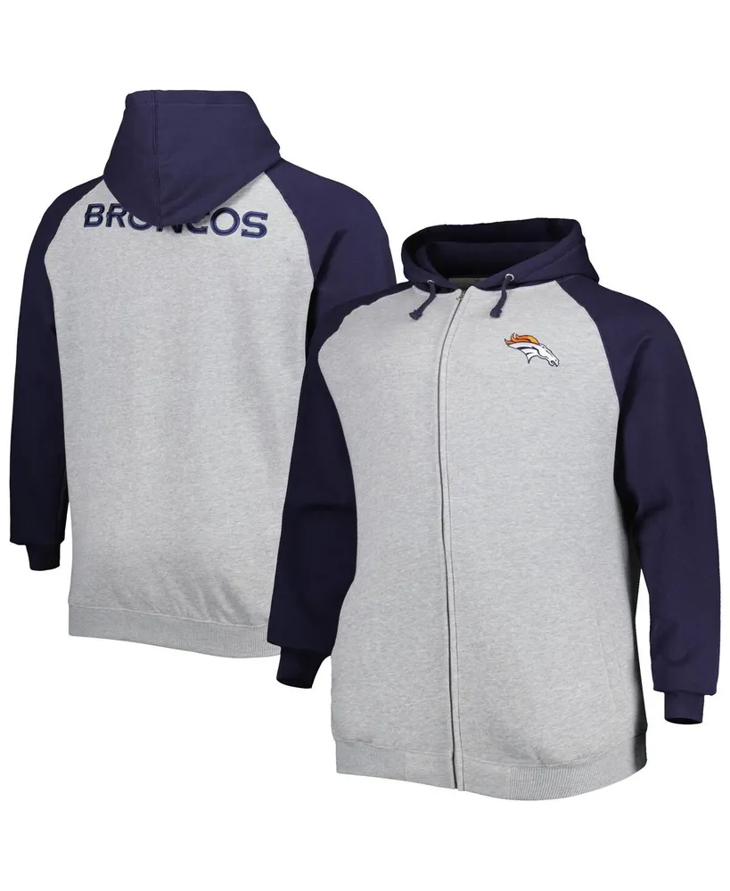 Men's Heather Gray Denver Broncos Big and Tall Fleece Raglan Full-Zip Hoodie Jacket