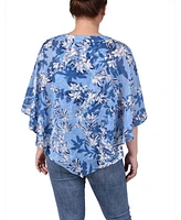 Ny Collection Women's Chiffon Poncho Top with Ring