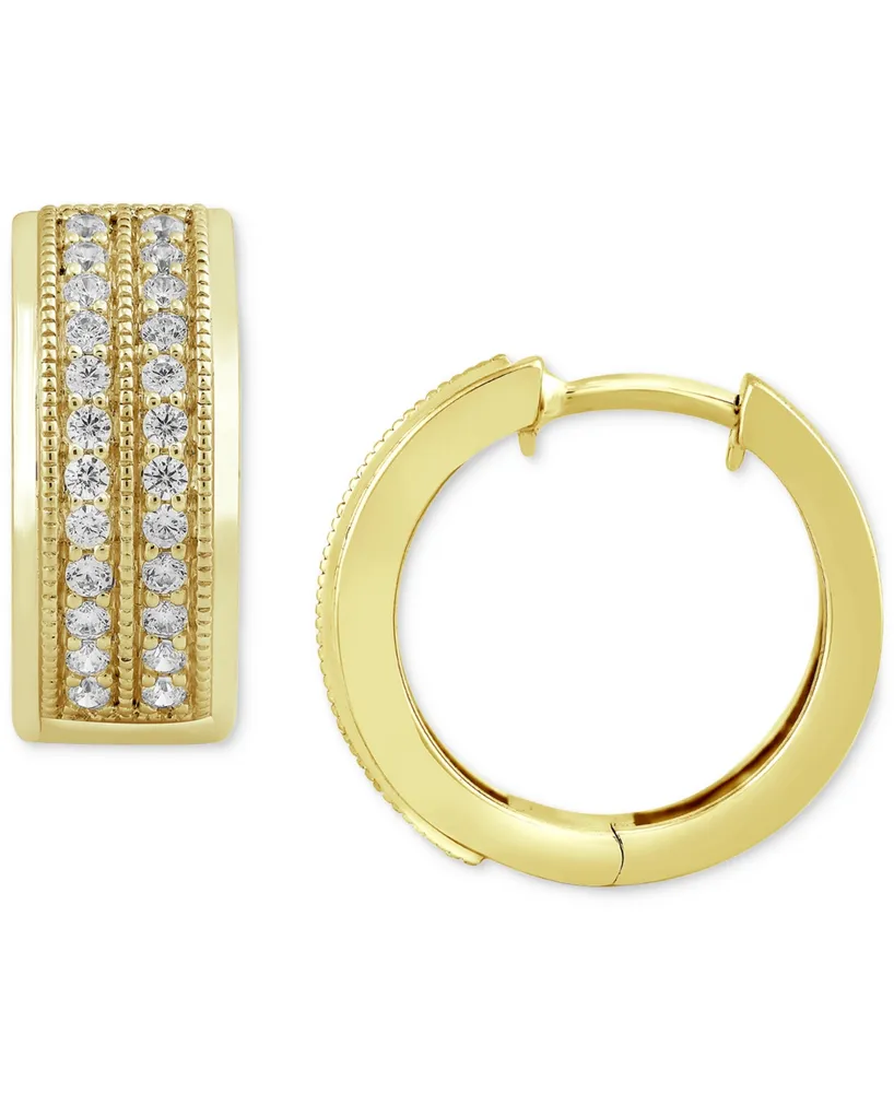 Diamond Double Row Small Huggie Hoop Earrings (1/2 ct. t.w.) in 18k Gold-Plated Sterling Silver or Sterling Silver, 15mm