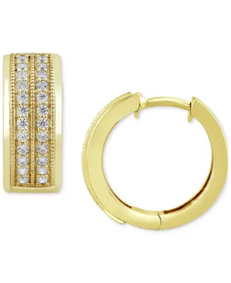 Diamond Double Row Small Huggie Hoop Earrings (1/2 ct. t.w.) 18k Gold-Plated Sterling Silver or Silver, 15mm