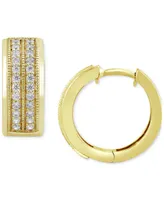 Diamond Double Row Small Huggie Hoop Earrings (1/2 ct. t.w.) in 18k Gold-Plated Sterling Silver or Sterling Silver, 15mm