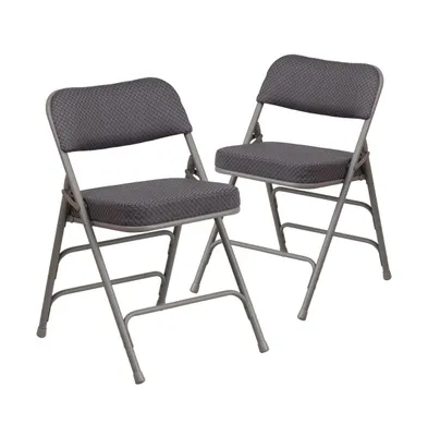 Emma+Oliver 2 Pack Premium Curved Triple Braced & Hinged Fabric Upholstered Metal Folding Chair