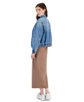 Now This Womens Denim Bomber Jacket Ribbed Scoop Neck Maxi Dress Created For Macys