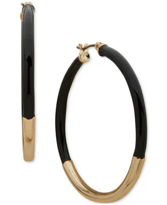 Dkny Gold-Tone Medium Half-Black Tubular Hoop Earrings, 1.5"