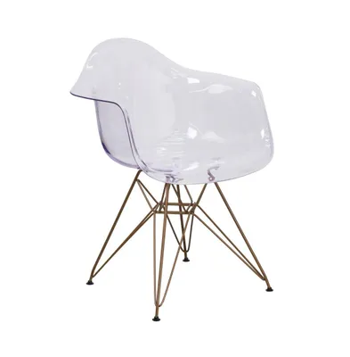 Emma+Oliver Transparent Side Chair With Arms And Gold Base