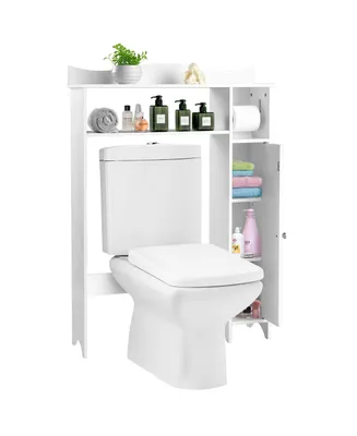 Costway Wood Over the Toilet Storage Cabinet Bathroom Space Saver w/Paper Holder & Shelf