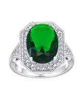 Bling Jewelry Fashion Large Oval Solitaire Cz Pave Green 15CTW Cocktail Statement Ring For Women