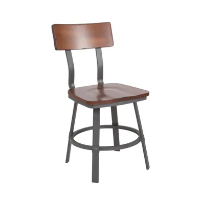 Emma+Oliver Restaurant Chair With Wood Seat & Back And Powder Coat Frame