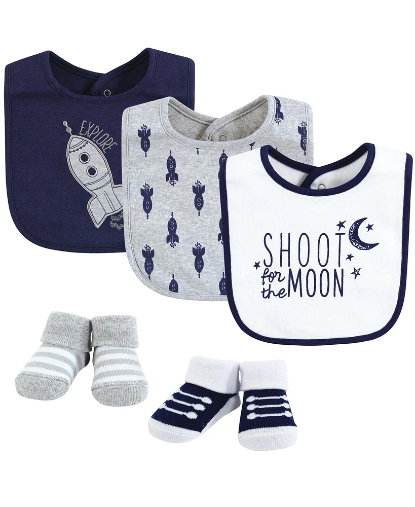 Yoga Sprout Baby Boy Cotton Bibs and Socks, Moon, One Size