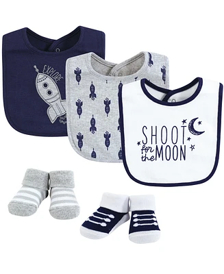 Yoga Sprout Baby Boy Cotton Bibs and Socks, Moon