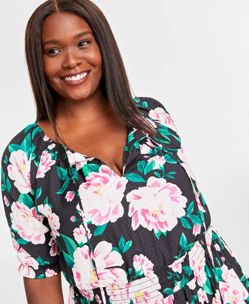 On 34th Plus Size Elbow-Sleeve Tiered Maxi Dress, Created for Macy's