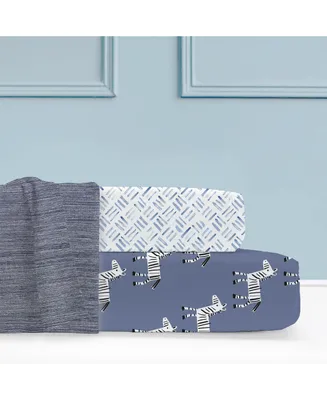 Lambs & Ivy 3-Piece Navy Blue Zebra/Crosshatch Organic Crib Bedding Set Bundle