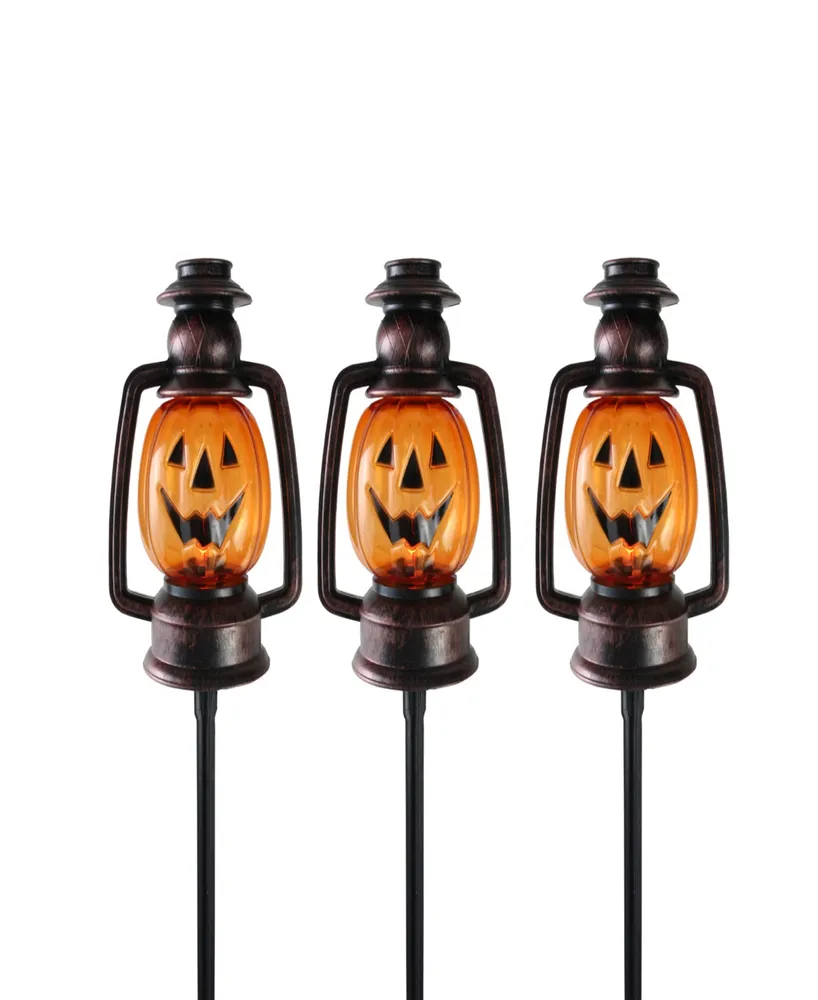 Set of 3 Flickering Halloween Jack O' Lantern Pathway Markers, 16.75"