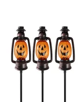 Set of 3 Flickering Halloween Jack O' Lantern Pathway Markers, 16.75"